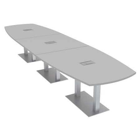 SKUTCHI DESIGNS 14 Person Large Table with Power And Data, Modular Arc Boat Shaped Table, 14 Ft, Light Gray HAR-ABOT-46X168-DOU-ELEC-XD01